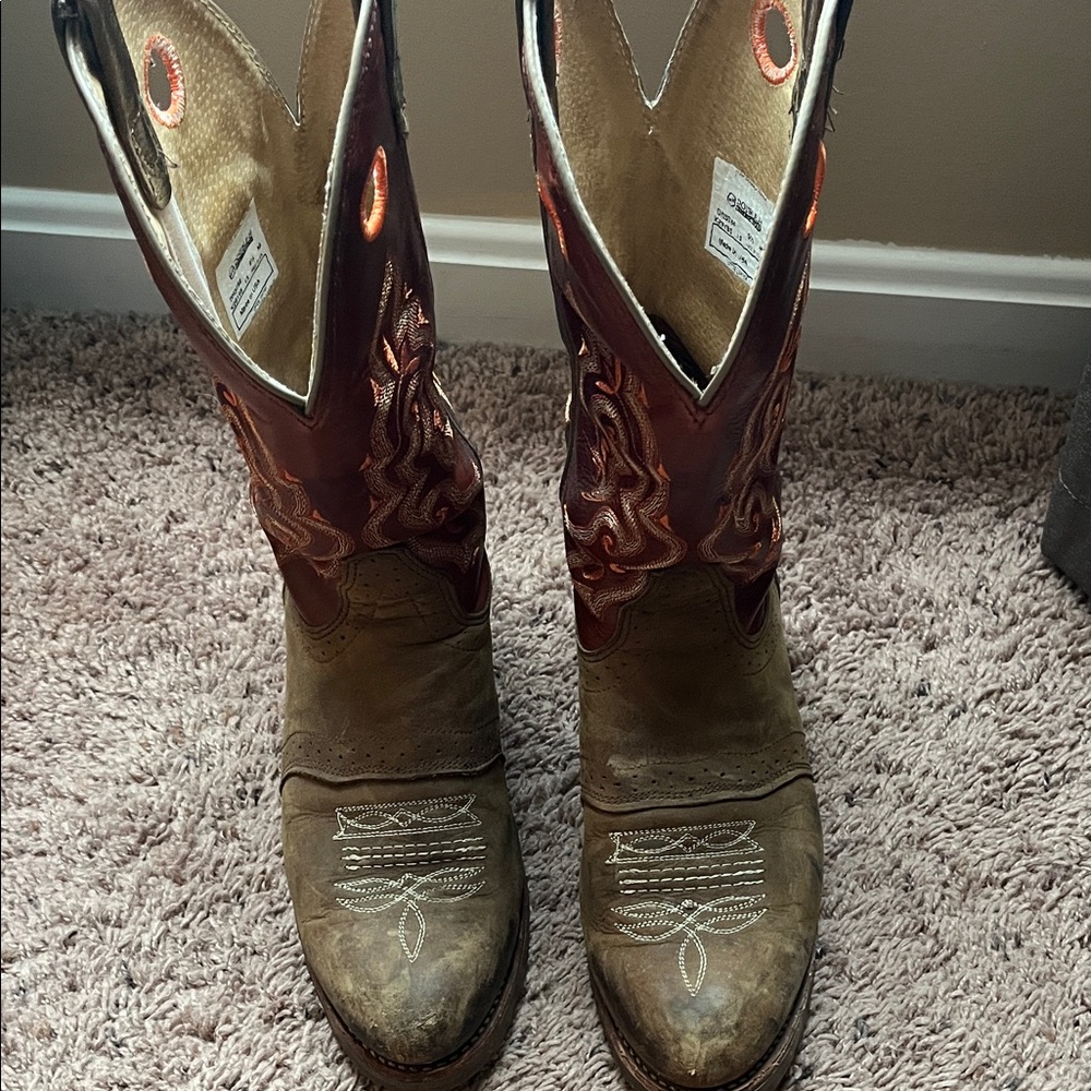 Double H Brown and Orange Leather Cowboy Boots